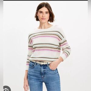 LOFT Striped Pointelle Sweater Size Small Lightweight